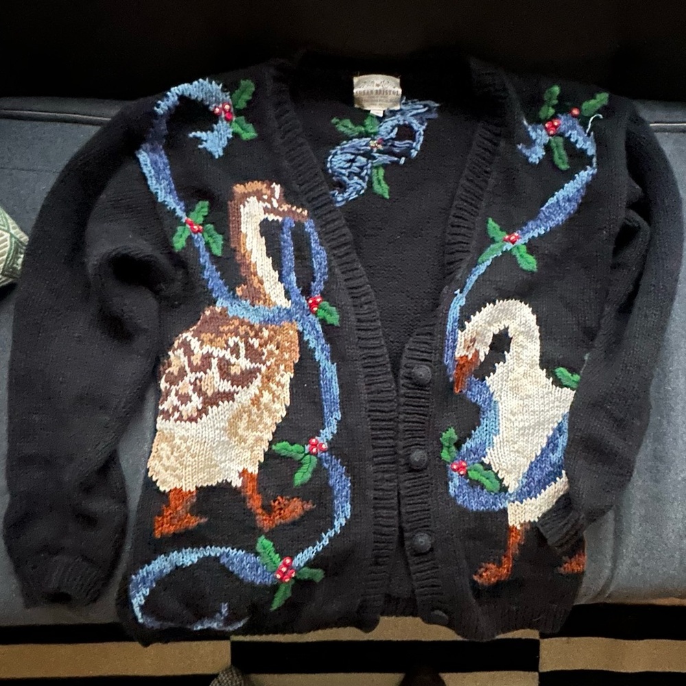 Vintage Susan Bristol Holly Christmas Cardigan Sweater